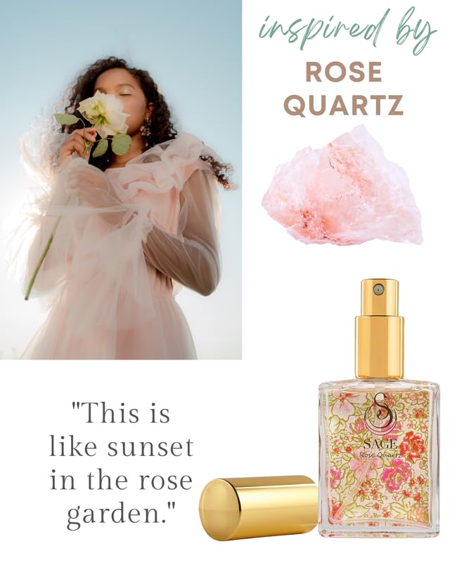 The Sage Lifestyle Rose Quartz Luxury Spray, Rose, Honeysuckle, Sandalwood, Grapefruit, Jasmine, Perfume for Women, Long Lasting, Clean Fragrance, Soft, Floral, Parfum, Artisan, 2 oz, Travel Perfume
