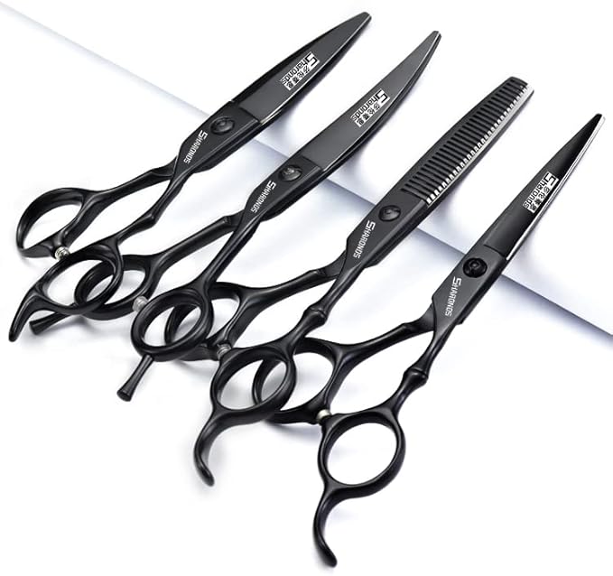 6 Inch Black Hairdressing Scissors Salon Hairdressing Tool Stainless Steel Hair Cutting Hair Thinning Hairdressing Scissors (6 inch 4PC)