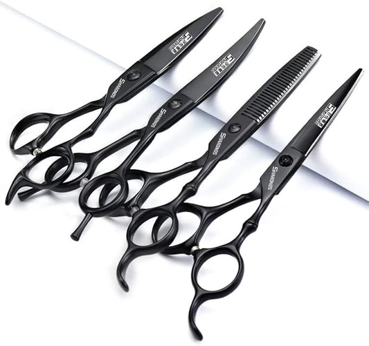 6 Inch Black Hairdressing Scissors Salon Hairdressing Tool Stainless Steel Hair Cutting Hair Thinning Hairdressing Scissors (6 inch 4PC)