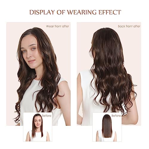 Sisily Clip in Hair Extensions Real Human Hair, 18 inch 150g, Chocolate Brown To Caramel Blonde, 100% Brazilian Remy Human Hair Clip in Extensions Soft Straight 7pcs Per Set with 16 Clips Double Weft