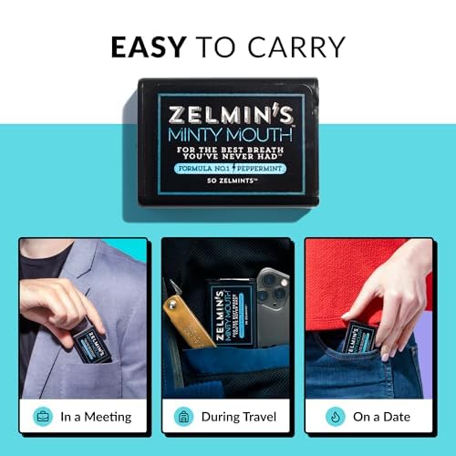 Zelmin's Minty Mouth Breath Freshener - (3 Pack) Long Lasting Bad Breath Treatment for Adults, Instant Freshness Helps with Dry Mouth, Natural Breath Mints for Travel, Alcohol-Free, Keto, Gluten-Free
