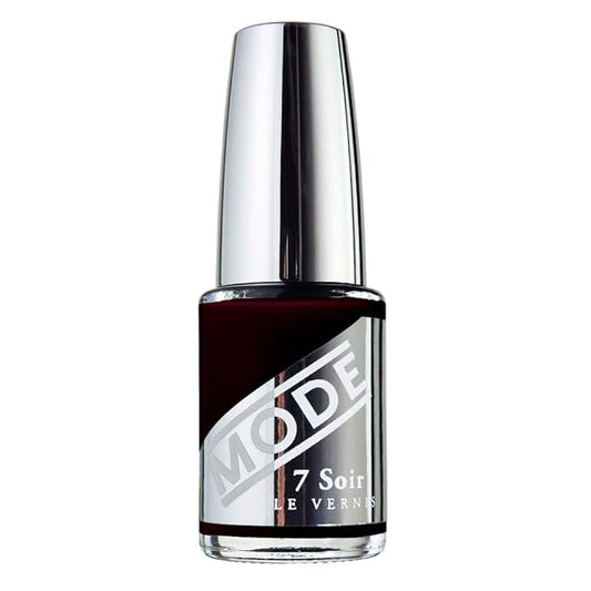 MODE Vamp Black Burgundy Wine Nail Polish, High Performance Nail Lacquer Color, Long Wear, Chip Resistant Strengthening Protection, Pro Wide Contour Brush, Made in NY, 7 Soir Le Vernis - Tempting Fate