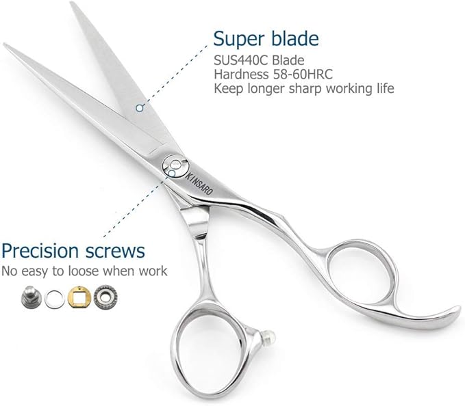 6 Inch Professional Hair Scissors Professional 440C Stainless Steel Hair Cutting Scissors – Hand-Sharpened Japanese Blades, Ergonomic Handle, Ultra-Sharp Barber Shears for Thick Hair & Dog Grooming