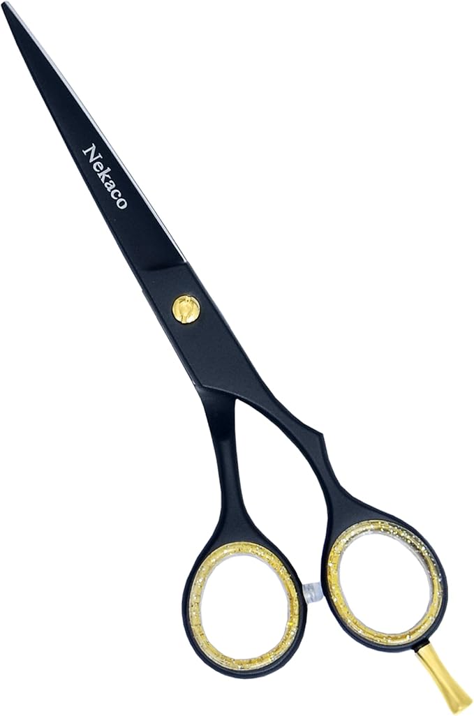 Professional 6.5 inches Hair Cutting Scissors, Premium Quality Stainless Steel Hair Scissors, Hair Shears with Adjustable Screw for Barber Salon & Home (Black, 6.5 inches)