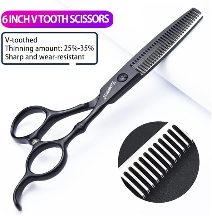 6 Inch Black Hairdressing Scissors Salon Hairdressing Tool Stainless Steel Hair Cutting Hair Thinning Hairdressing Scissors (6 inch 2PC-A)