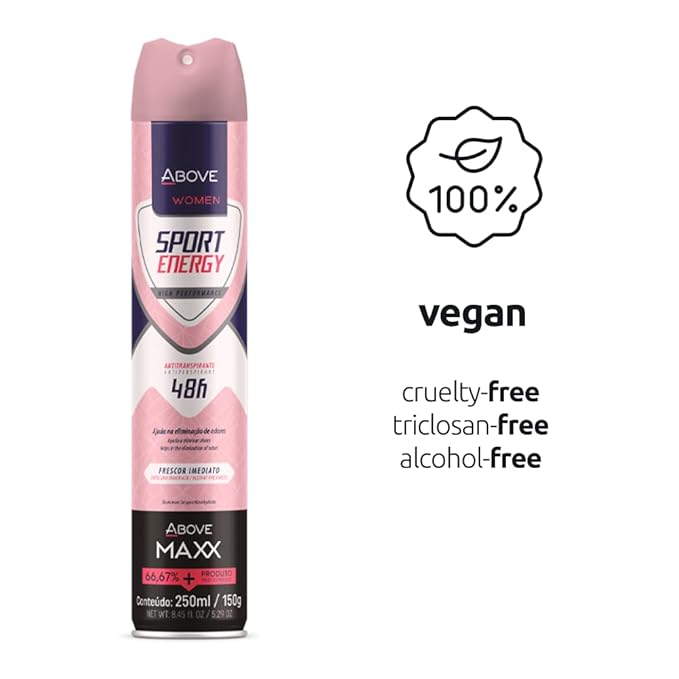 ABOVE Deodorant Women Spray, Sport Energy MAXX 48 Hours -Protects Against Sweat & Body Odor - Dry Antiperspirant Women Spray, Instant Freshness - Alcohol Free - 5.29 oz