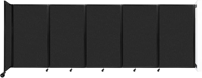 Versare Room Divider 360 Wall-Mounted Folding Partition | Locking Wheels | Temporary Room Separator | 14' x 5' Black SoundSorb Panels