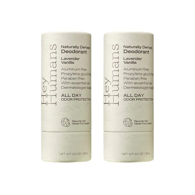 Hey Humans Deodorant, Aluminum Free Deodorant for Women and Men, Contains Naturally Derived Ingredients, All Day Odor Control, Refreshing Deodorant Essential Oils, Pack of 2, Lavender Vanilla