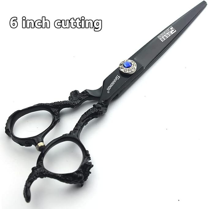 6+7 inch hair stylist barber scissors black plate dragon 440C hairdressing cutting scissors+thinning scissors (4PC)