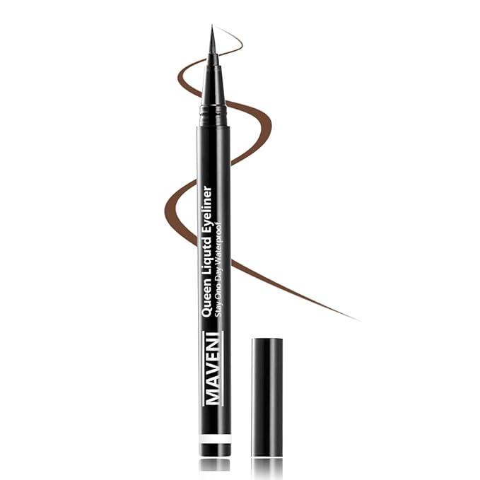 Waterproof Liquid Eye Liner, Stay One Day Makeup with Fine Brush Tip Lasting Satin Finish, Smudge-Proof & Transfer-Resistant (03# Red Brown)