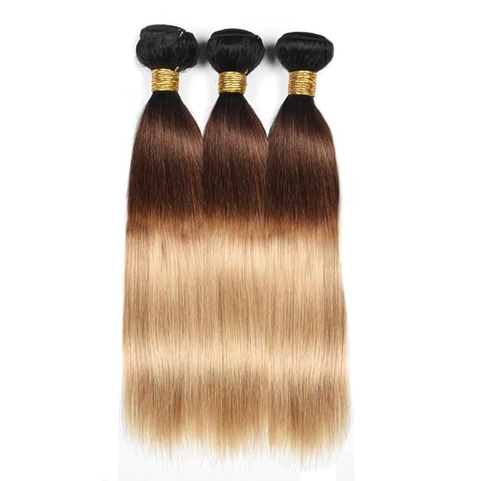 Brown Human Hair Straight Weave Ombre 4/27 Straight Bundles Brazilian Virgin Hair 3 Bundles 24 26 28 Inch Ombre Human Hair Extensions