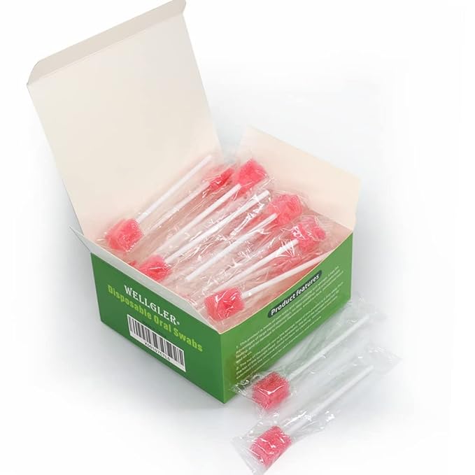Wellgler's Mouth Swabs for Elderly，Disposable Oral Swab(50pcs,Pink)
