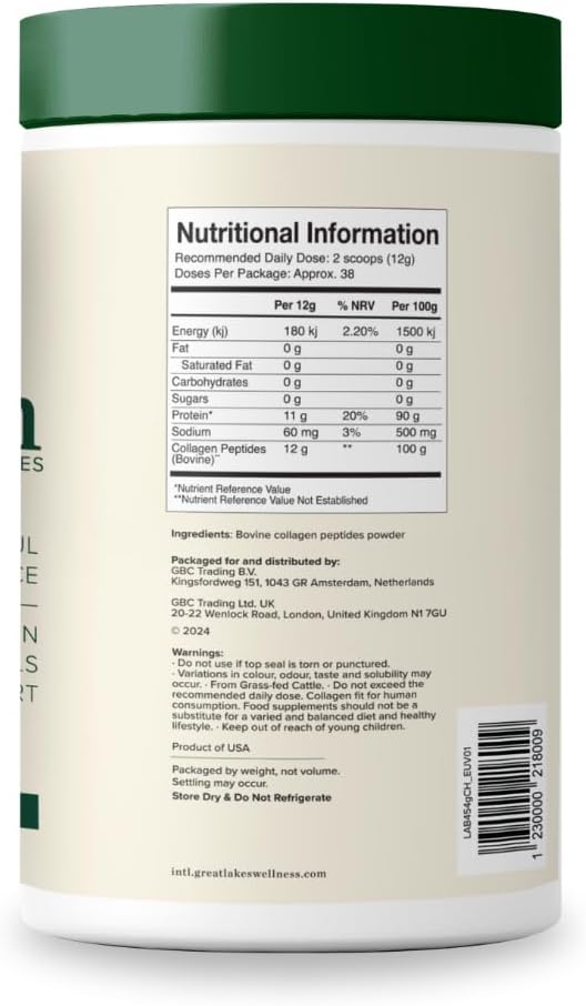 Great Lakes Wellness Collagen Peptides Powder for Skin, Hair, Nails, Joints & Digestion - Unflavored - 22 Servings (Pack of 1)