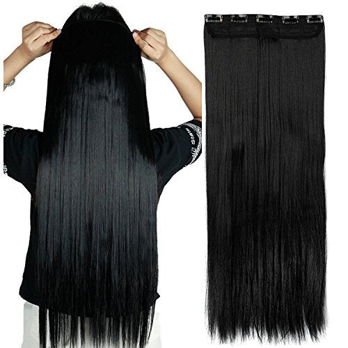 S-noilite® 17"/23" Curly Straight 3/4 Full Head One Piece 5clips Clip in Hair Extensions Long Poplar Style for Girl Lady Women 48 colors (23" - Straight, Dark Black)