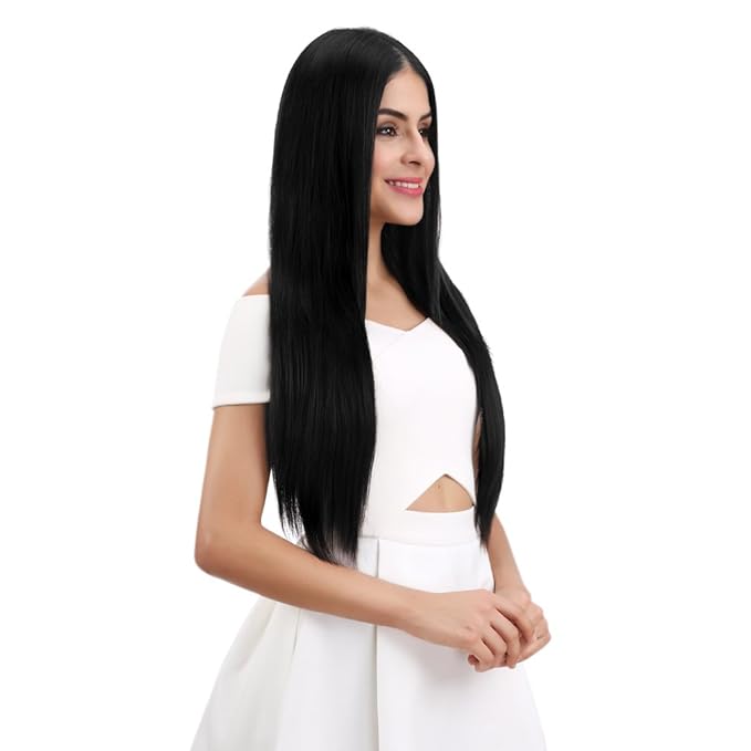 REECHO 26" Straight Super Long 4 PCS Set Thick Clip in on Hair Extensions Natural Black