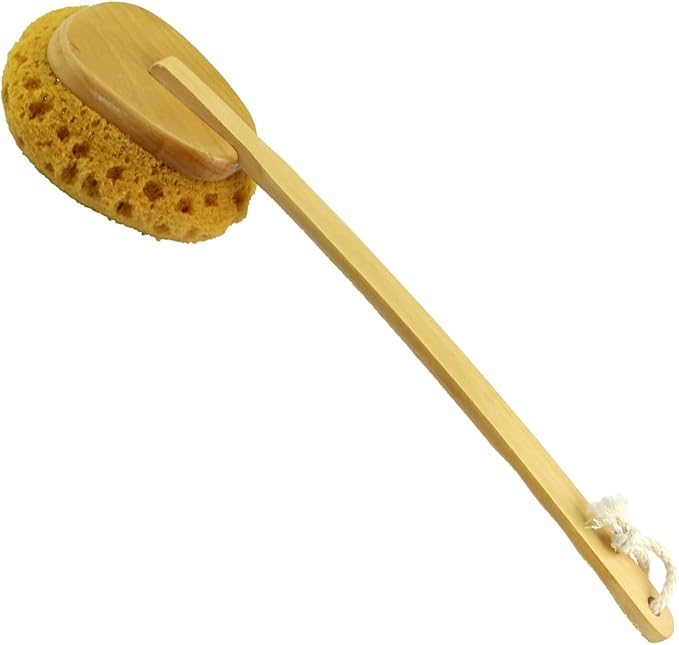 18" 2pcs Extra Long Handle Beechwood Bath Brush with Sponge - Exfoliating & Massaging Back Scrubber for Shower