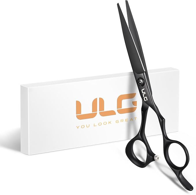 ULG Professional Hair Cutting Scissors 6.5 Inch – Japanese Stainless Steel Barber Shears for Salon & Home Haircut, Ergonomic Offset Handles with Silencer, Hand-Honed Sharp Blades, Matte Black