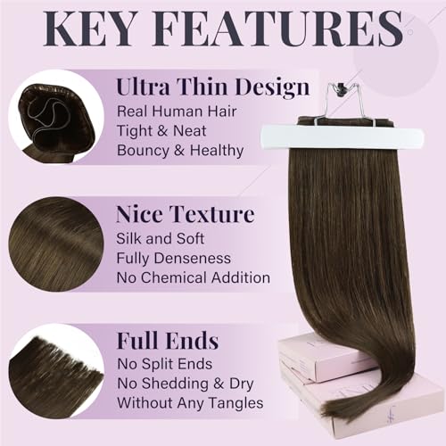 Fshine Genius Weft Extensions Human Hair 20 Inch Sew In Hair Extensions Color Medium Brown Hair Sew In For Women Hand Tied Real Straight Hair Weft Human Hair 60G