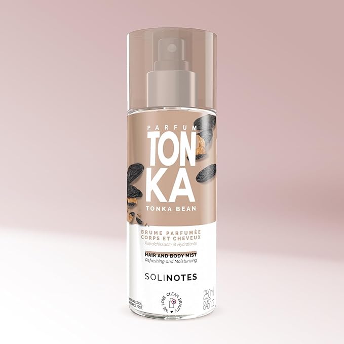 Solinotes Tonka Body Mist – Alcohol-Free, Long-Lasting Fragrance Spray with Mandarin Blossom & Tonka Bean – Clean, Cruelty-Free, Vegan Perfume Mist for Women – Hair & Body Spray (8.45 Fl Oz)