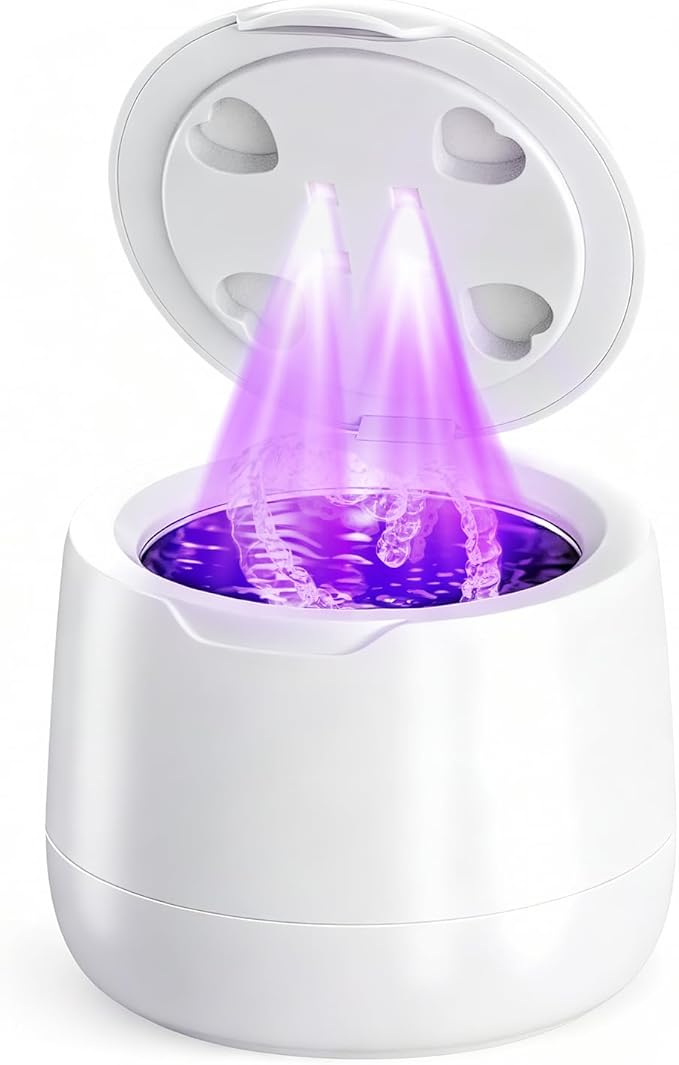 Ultrasonic Retainer Cleaner,42kHz Dental Cleaning Pod for Dentures, Braces, Mouth Guards, Night Guard, Toothbrush Heads, Jewelry, Aligner, UV Cleaner (White)