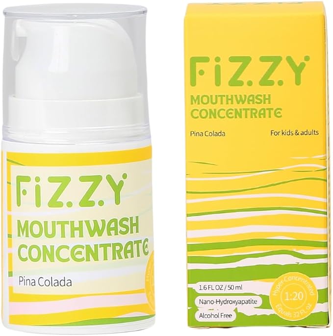 Fizzy Mouthwash Concentrate | Remineralizing Enamel Repair, Nano Hydroxyapatite | 20X Concentrated Travel Size | No Fluoride, Alcohol, Dye | Xylitol, Dry Mouth | Kids & Adults | Pina Colada