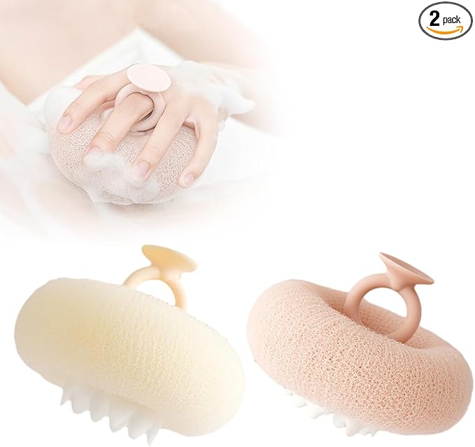 Super Soft Sunflower Suction Cup Bath Ball, 2024 Upgraded 2-in-1 Sunflower Bath Ball Exfoliating Bath Sponge Cleaning Brush, Sponge Mesh Pouf Shower Ball for Women, Men Shower (Apricot+Yellow)