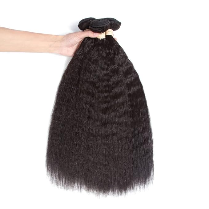 Kerriana Kinky Straight Bundles Human Hair, 12 14 16 Inch Sew In Bundles Yaki Straight 100% Brazilian Human Hair 3 Bundles