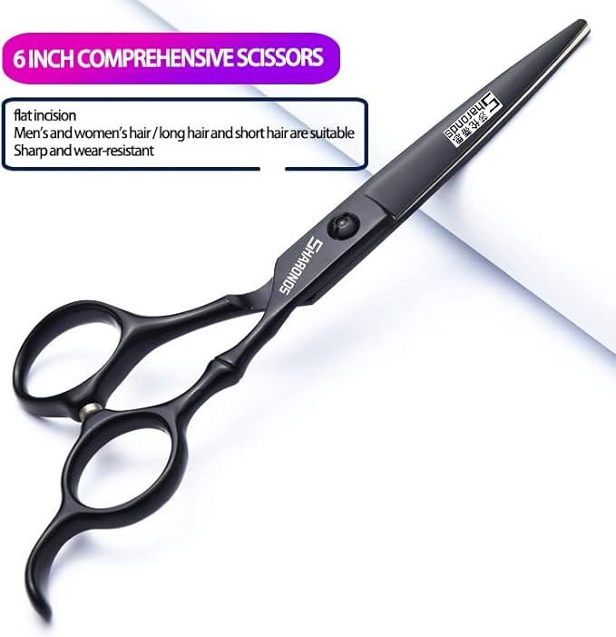 6/6.5/7 Inch Black Hairdressing Scissors Salon Hairdressing Tool 440c High Hardness Stainless Steel Haircut Hair Thinning Hairdressing Scissors (6 Inches, 3 Pieces)