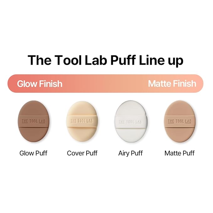 THE TOOL LAB Long-lasting Tension Puff (Glow type, Oval) - Korean Olive Young Makeup Puff Sponge for Liquid Foundation Cushion Shading Blusher, 100% Pure Rubycell for Moisterizing Fitting - 2.6 inch