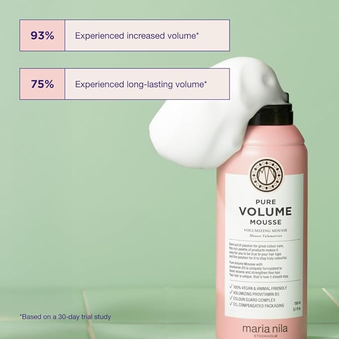 Maria Nila Pure Volume, Mousse 5.1 Fl Oz, Vitamin B5 Gives Volume to Thin & Fine Hair, 100% Vegan & Sulfate/Paraben free