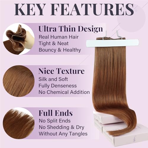 Fshine Genius Weft Real Human Hair Extensions Color 330 Copper Hair Extensions 16 Inch 50g Auburn Remy Human Natural Genius Weft