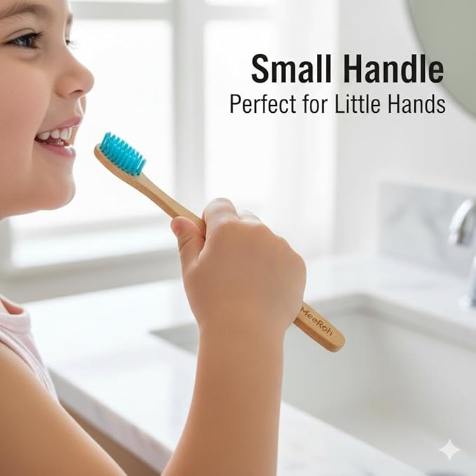 MeeRoh Bamboo Toothbrush for Kids – Eco-Friendly, Soft Bristles, 4-Pack