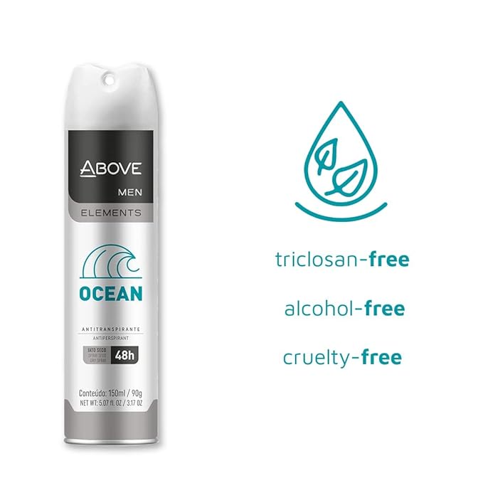 ABOVE Ocean - 48 Hours Element Antiperspirant Deodorant Set for Men - Dry Spray Protects Against Sweat and Body Odor - Leaves No White Marks - Delicate Scent - Alcohol Free - 4 pc
