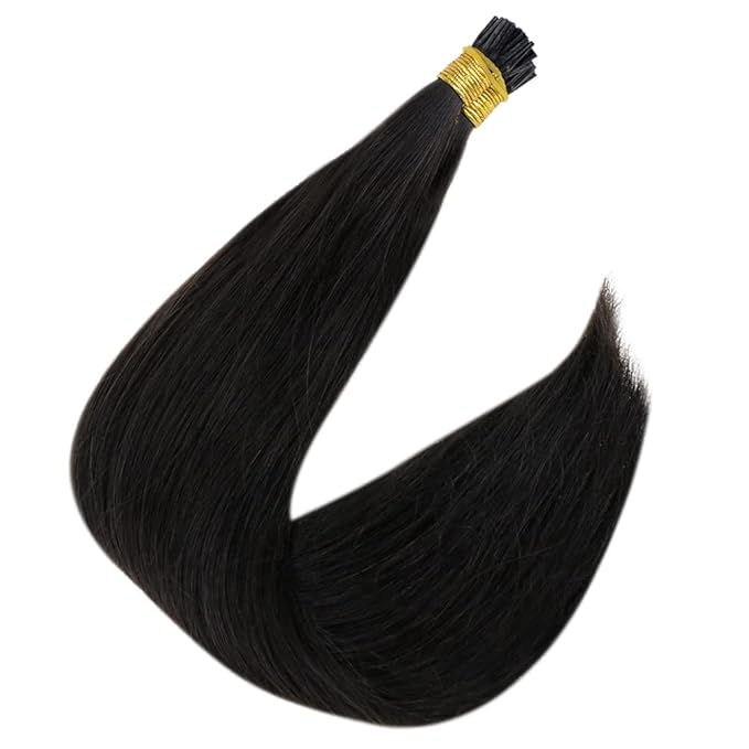 Full Shine Itip Human Hair Extensions Color 1B Natural Black I Tip Hair Extensions Human Hair 16 Inch Straight Remy Hair 40 Grams Prebonded Extensions