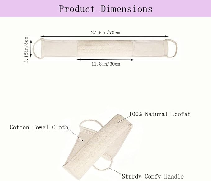 Natural Loofah Back Scrubber for Shower,Back exfoliator for Shower, luffa Exfoliating Bath Strap, loofah Back Scrubber for Women and Men