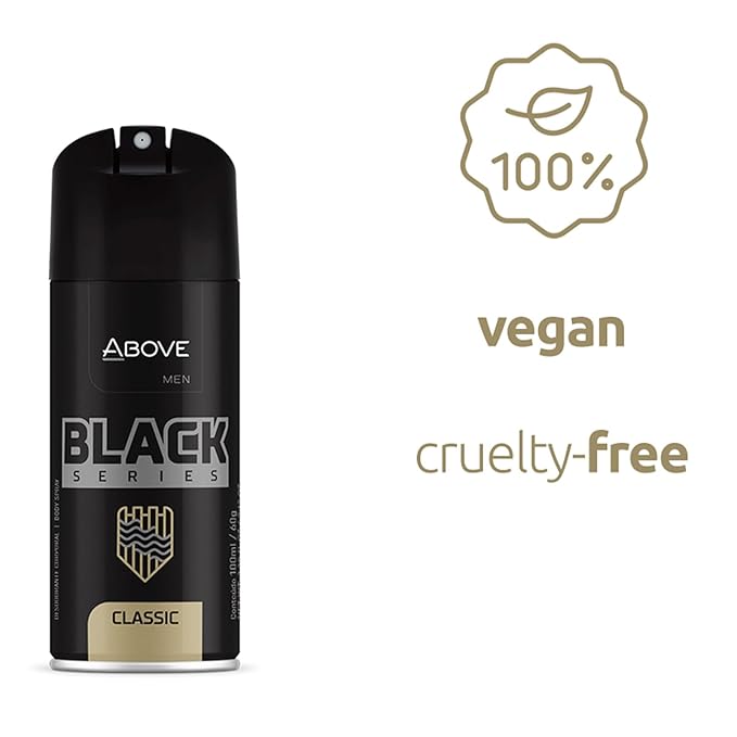 ABOVE Black Series Body Spray, Classic, 2.12 oz - Deodorant - Woody Fragrance - Masks Perspiration Odors - Long-Lasting Dry Spray - Cruelty-Free
