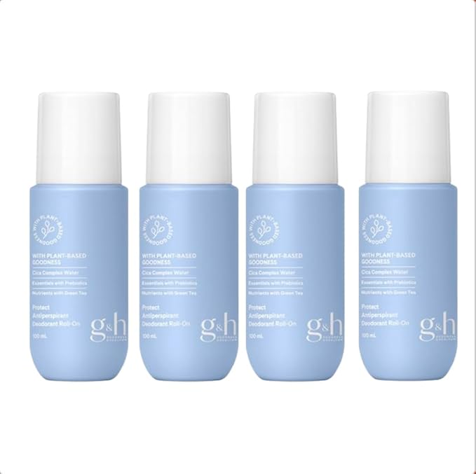 G&H Protect Anti-Perspirant Roll-On Deodorant Long-Lasting Protection – Plant Based Formula- Green Tea and Cica Extract - Each Item Has 100 ml, 3.4 Fl Oz, (Pack of 4)