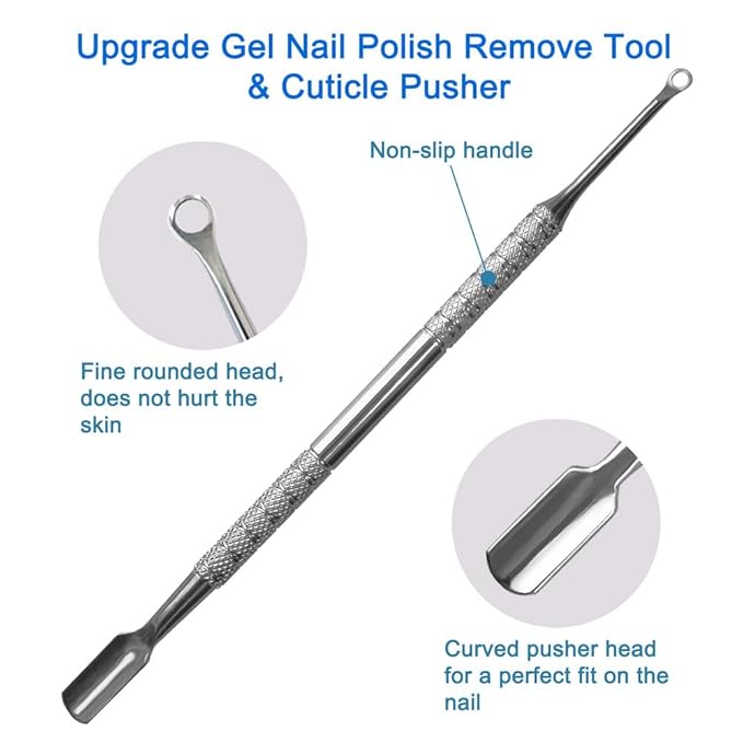 Professional Manicure Tools Set, Stainless Steel Cuticle Nipper, Upgrade Gel Nail Polish Remove Tool & Cuticle Pusher, Debris Cleaning Brush, for Home & Salon Use, For Women