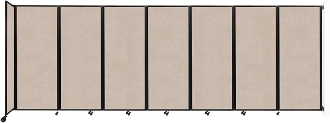 Versare Room Divider 360 Wall-Mounted Folding Partition | Locking Wheels | Temporary Room Separator | 19'6" x 6'10" Beige SoundSorb Panels
