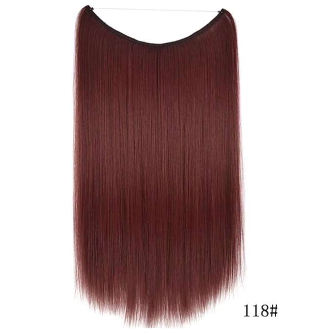 iLUU 22" 80g Straight Hair Invisible String Secret Fish Line Hair Extensions Synthetic Hairpieces Hairpice #118 Wine Red Color Natural Hair Extensions for Women Girl Lady