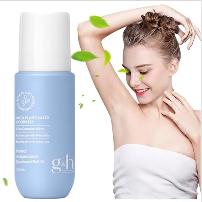 G&H Protect Anti-Perspirant Roll-On Deodorant Long-Lasting Protection – Plant Based Formula- Green Tea and Cica Extract - Each Item Has 100 ml, 3.4 Fl Oz, (Pack of 4)