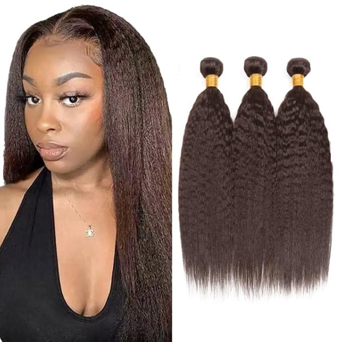 22 24 26 inch Brown Human Hair Bundles #4 Yaki Bundles Chocolate Brown Bundle #4 Human Hair Bundle