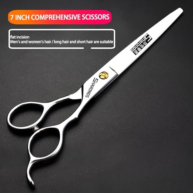 6/6.5/7 Inch Black Hairdressing Scissors Salon Hairdressing Tool 440c High Hardness Stainless Steel Haircut Hair Thinning Hairdressing Scissors (7 Inch / 3 Pieces B)