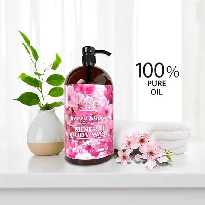 Dead Sea Collection Cherry Body Wash for Women and Men - with Pure Dead Sea Minerals and Cherry Seeds Oil - Cleanses and Moisturizes Skin - Pack of 2 (67.6 fl. oz)