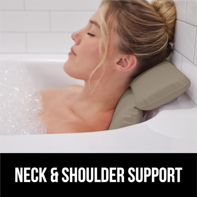 GORILLA GRIP Bath Pillow for Tub, Improved Suction Cups, Luxury Bathtub Pillows, Headrest for Neck and Back Support, Relaxing Home Spa, Hot Tubs and Bathroom Essentials, Gifts for Women, 2 Panel Beige