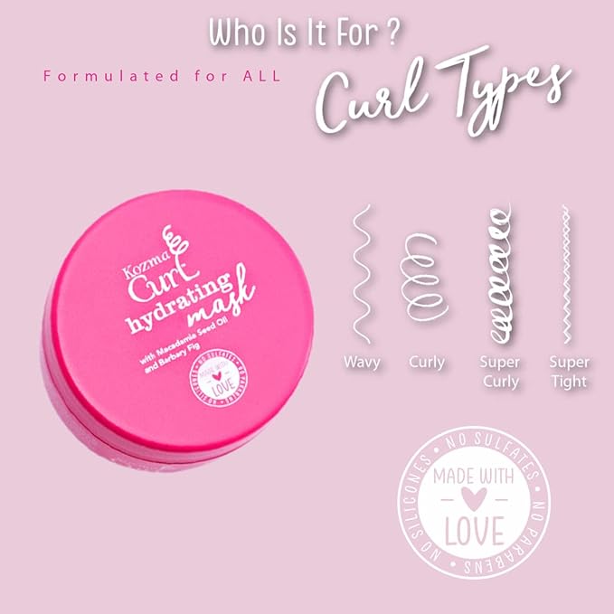 Kozma Curl Hydrating Mask, 10.14 fl oz 300ml, Silicone Free, Treatment for Curly Hair, Mask for Curly Hair, For all Curl Types, Curly Hair Products