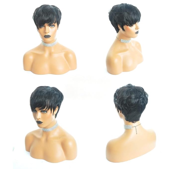 Human Hair Short Wigs Glueless Wigs with Bangs Short Bouncy Curly Bob Wig With Bang 6 Inch 180% Density Glueless Full Machine Made