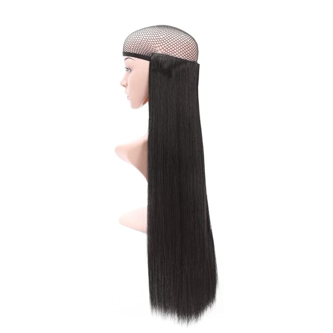 S-noilite Clip in Hair Extensions 26" Straight 3/4 Full Head One Piece 5clips Long Hairpiece Clip on Hair Popular Style New Synthetic Anti-tangle for Dreamlike Girls (26" Straight,Natural Black)