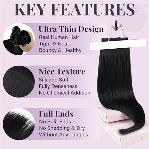 Fshine Genius Weft Hair Extensions Color 1 Black Real Human for Women 24 Inch 60 Gram Genius Weft Human Hair Extensions Natural Long Straight Weave