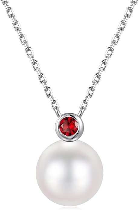 Iefil 9-10 mm Freshwater Pearl Birthstone Necklace for Women - S925 Sterling Silver Pearl Jewelry, Anniversary Birthday Gifts for Wife Girlfriend Mom